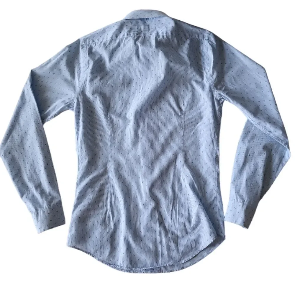 EXPRESS Blue Pattern Long-Sleeve Button-Front Men's Career Office Shirt‎ Size XS